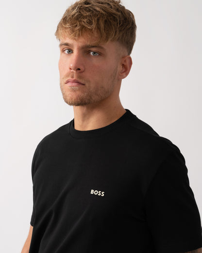 BOSS Green Tee Mens Stretch Cotton T-Shirt with Contrast Logo - Black 009