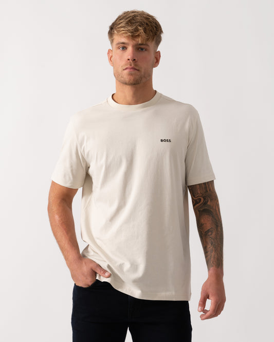 BOSS Green Tee Mens Stretch Cotton T-Shirt with Contrast Logo - Open White 131