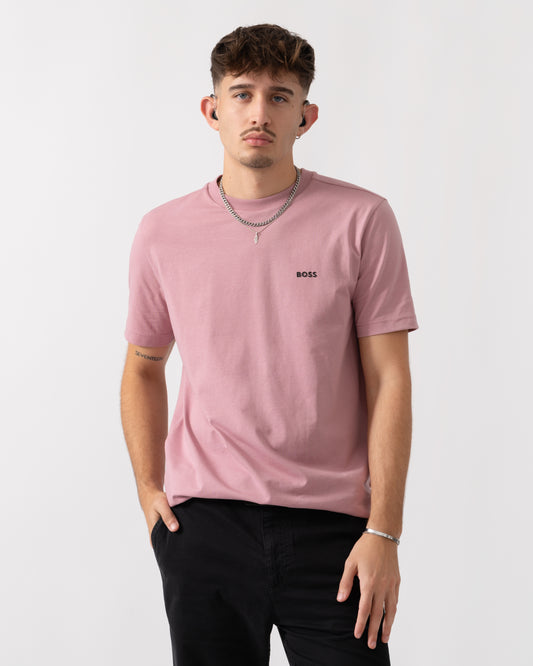 BOSS Green Tee Mens Stretch Cotton T-Shirt with Contrast Logo - Open Pink 696