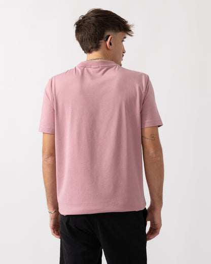 BOSS Green Tee Mens Stretch Cotton T-Shirt with Contrast Logo - Open Pink 696