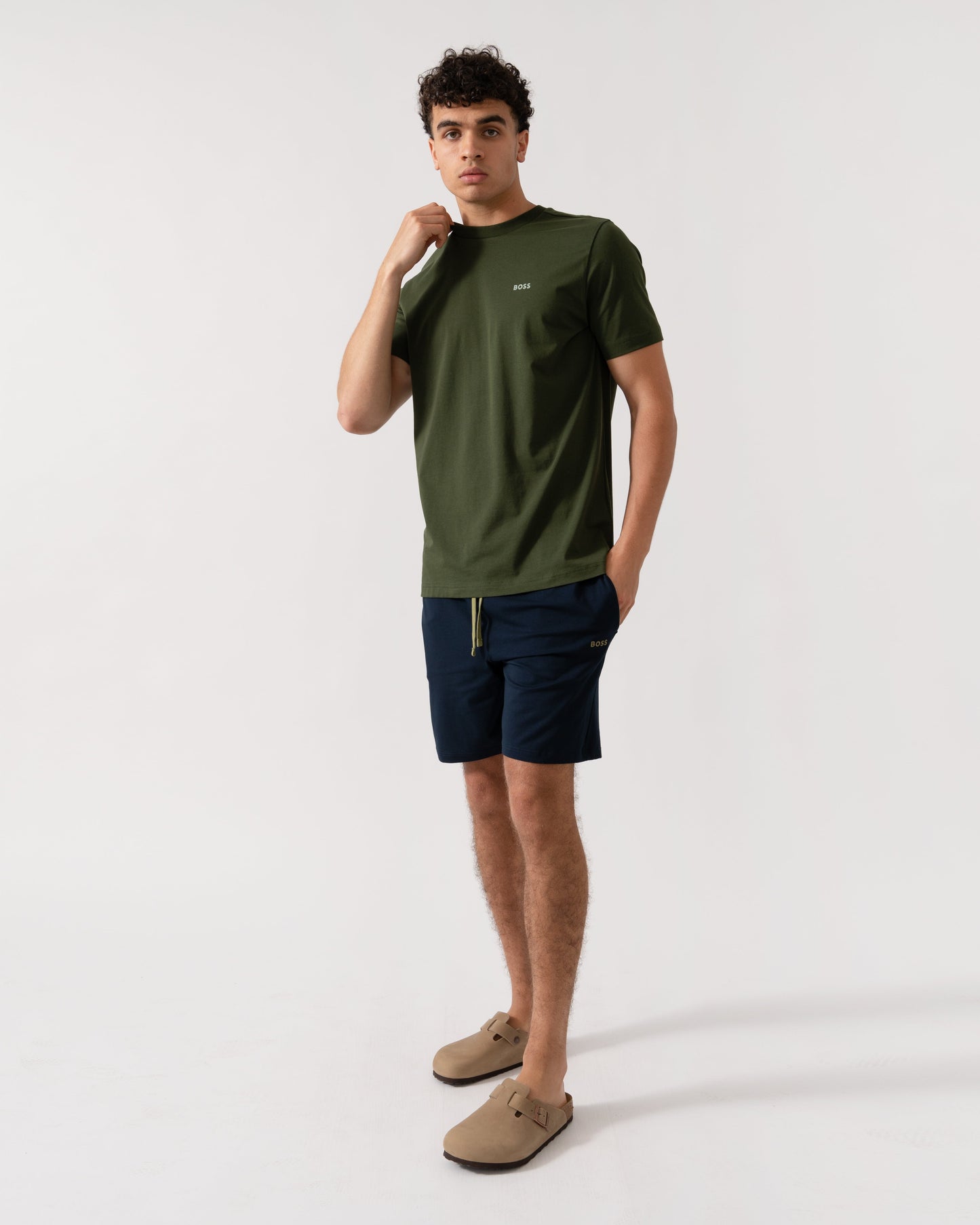 BOSS Green Tee Mens Stretch Cotton T-Shirt with Contrast Logo - Open Green 355