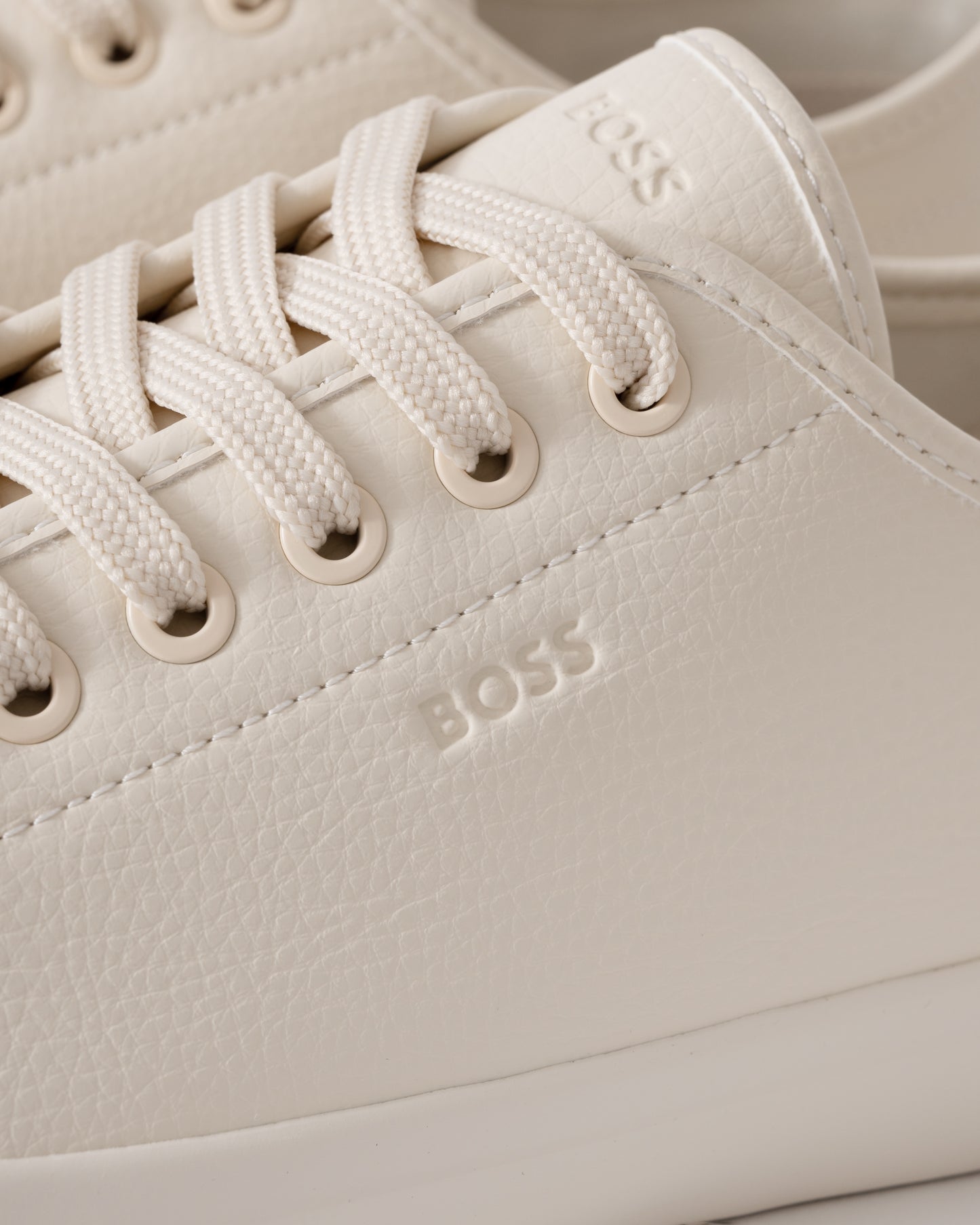 BOSS Orange Aiden Tenn Mens Low Top Trainers in Grained Faux Leather - Light Beige 275