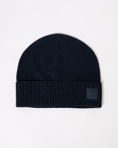 BOSS Orange Akaio R Mens Beanie with Logo Label - Dark Blue 404