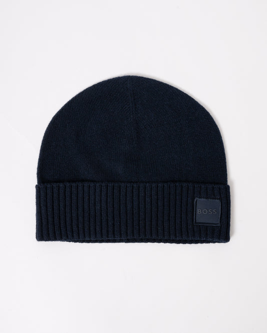 BOSS Orange Akaio R Mens Beanie with Logo Label - Dark Blue 404