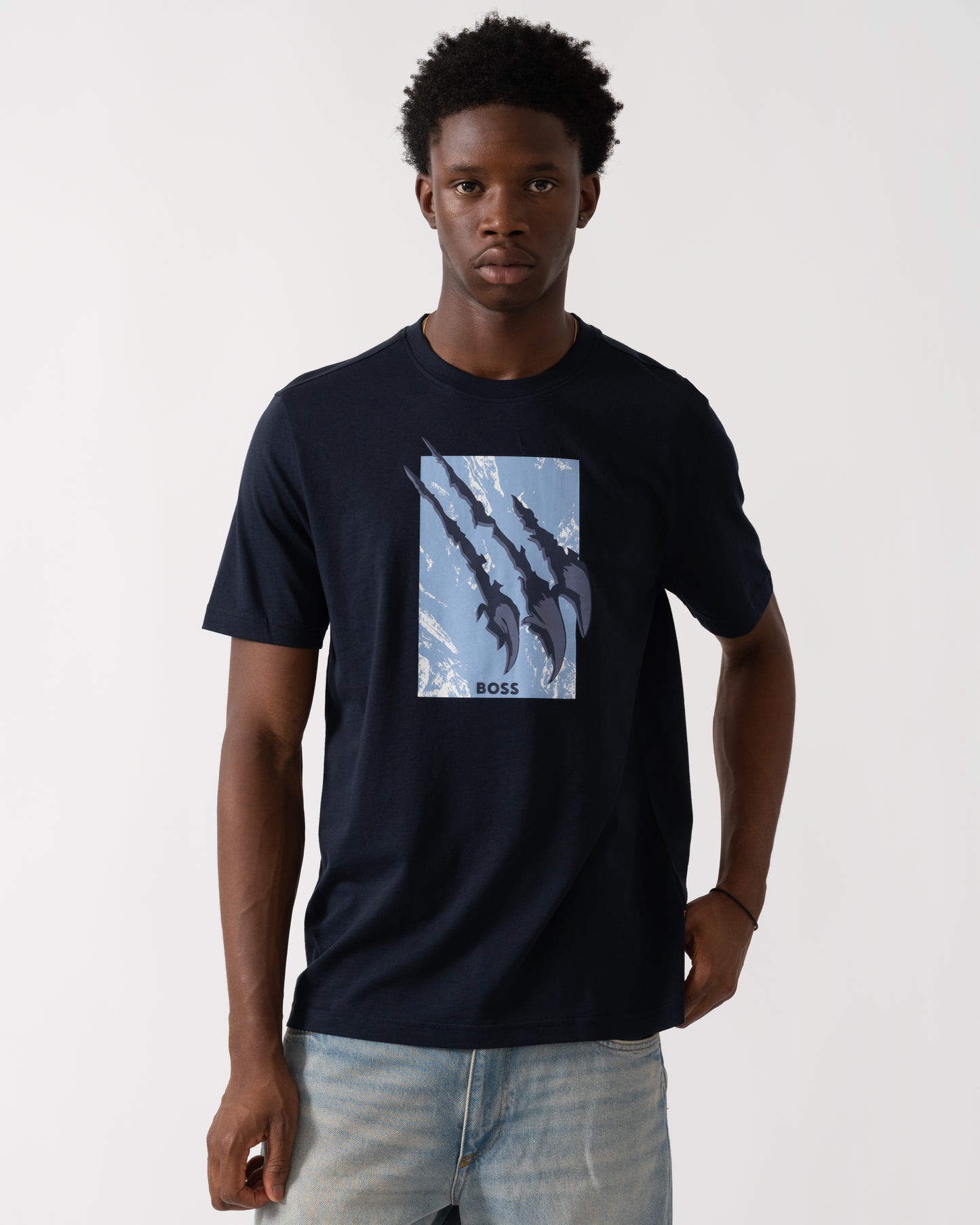 BOSS Orange Animali Mens Graphic Print T-Shirt - Dark Blue 404