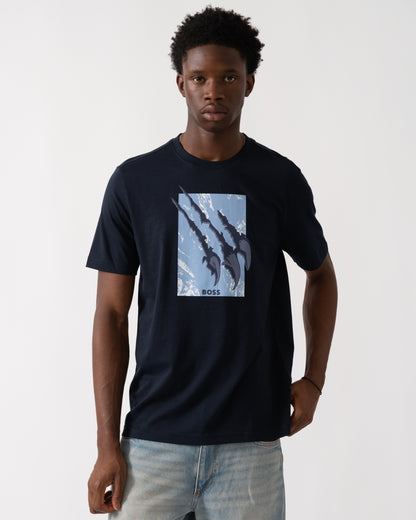 BOSS Orange Animali Mens Graphic Print T-Shirt - Dark Blue 404