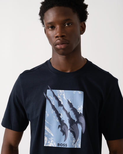 BOSS Orange Animali Mens Graphic Print T-Shirt - Dark Blue 404