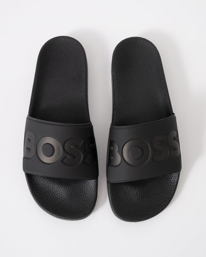 BOSS Orange Aryeh Mens Italian-Made Slides With Large Logo Detail - Black 001