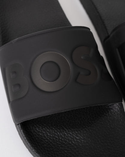 BOSS Orange Aryeh Mens Italian-Made Slides With Large Logo Detail - Black 001