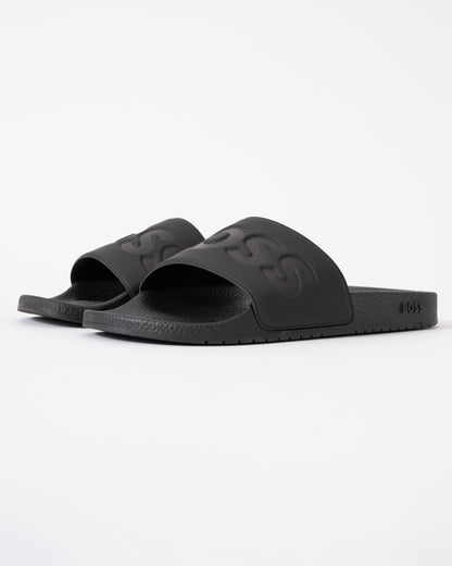 BOSS Orange Aryeh Mens Italian-Made Slides With Large Logo Detail - Black 001