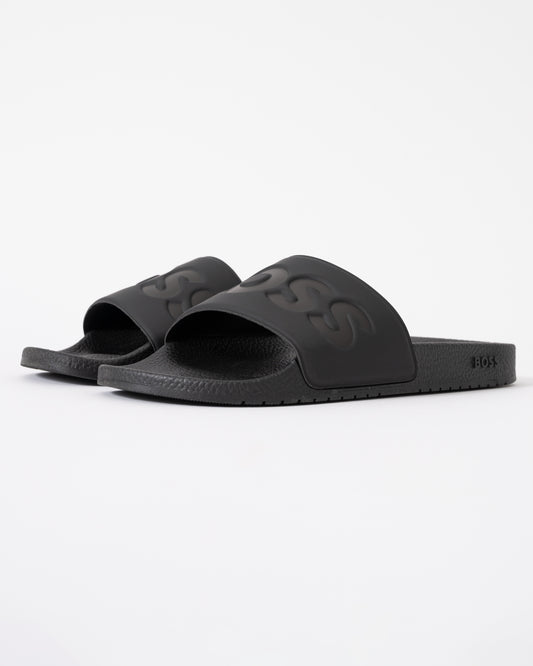 BOSS Orange Aryeh Mens Italian-Made Slides With Large Logo Detail - Black 001