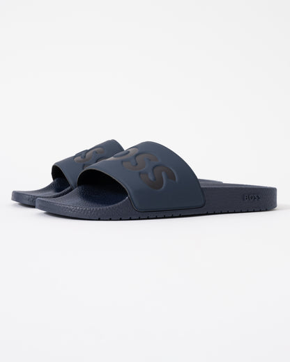 BOSS Orange Aryeh Mens Italian-Made Slides With Large Logo Detail - Navy 410