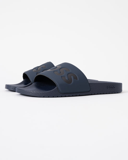 BOSS Orange Aryeh Mens Italian-Made Slides With Large Logo Detail - Navy 410