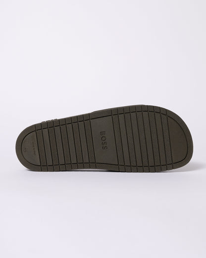 BOSS Orange Aryeh Mens Italian-Made Slides With Large Logo Detail - Medium Brown 210