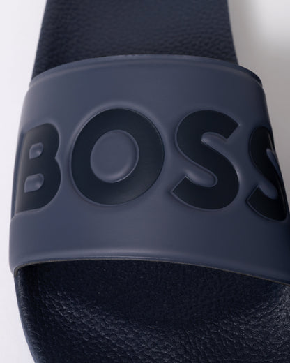 BOSS Orange Aryeh Mens Italian-Made Slides With Large Logo Detail - Navy 412