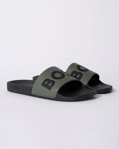 BOSS Orange Aryeh Mens Italian-Made Slides With Large Logo Detail - Open Green 342