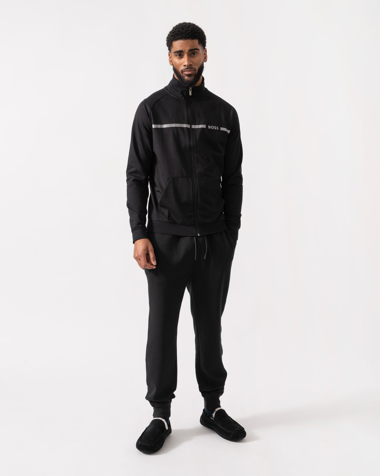 BOSS Orange Authentic Cotton Terry Loungewear Jacket with Stripe full length