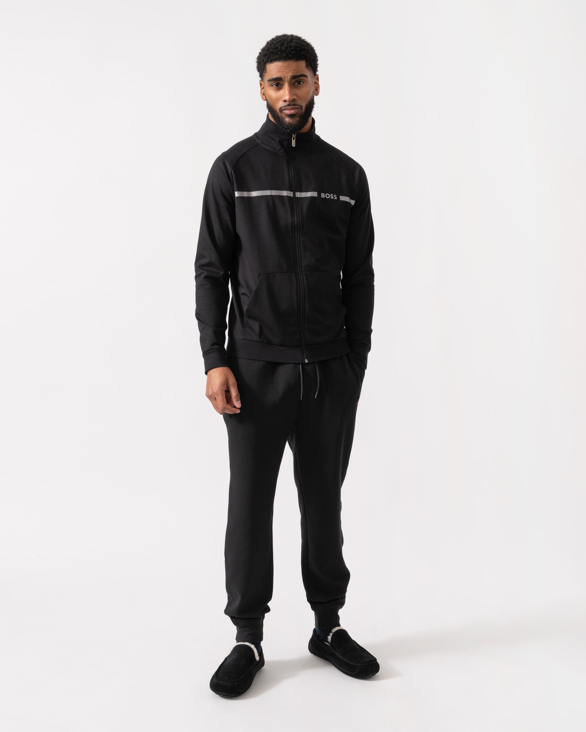 BOSS Orange Authentic Cotton Terry Loungewear Jacket with Stripe full length