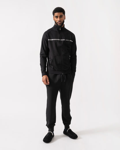 BOSS Orange Authentic Cotton Terry Loungewear Jacket with Stripe full length