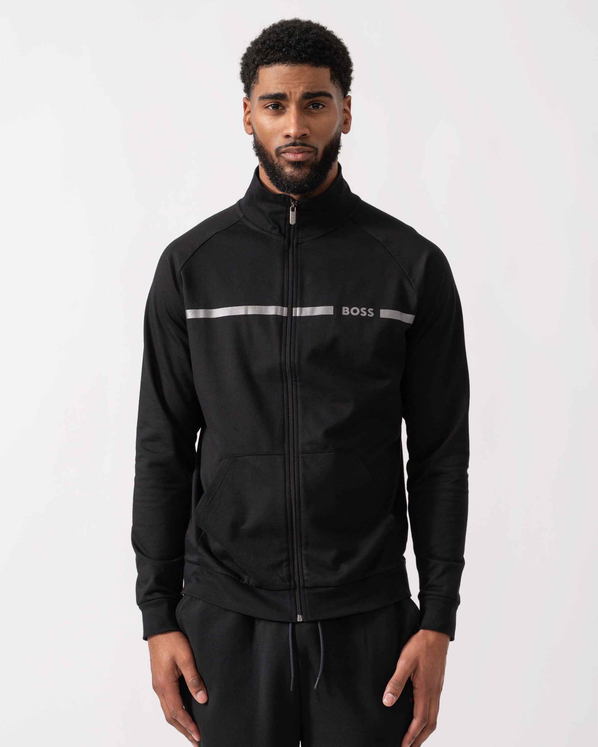 BOSS Orange Authentic Cotton Terry Loungewear Jacket with Stripe main