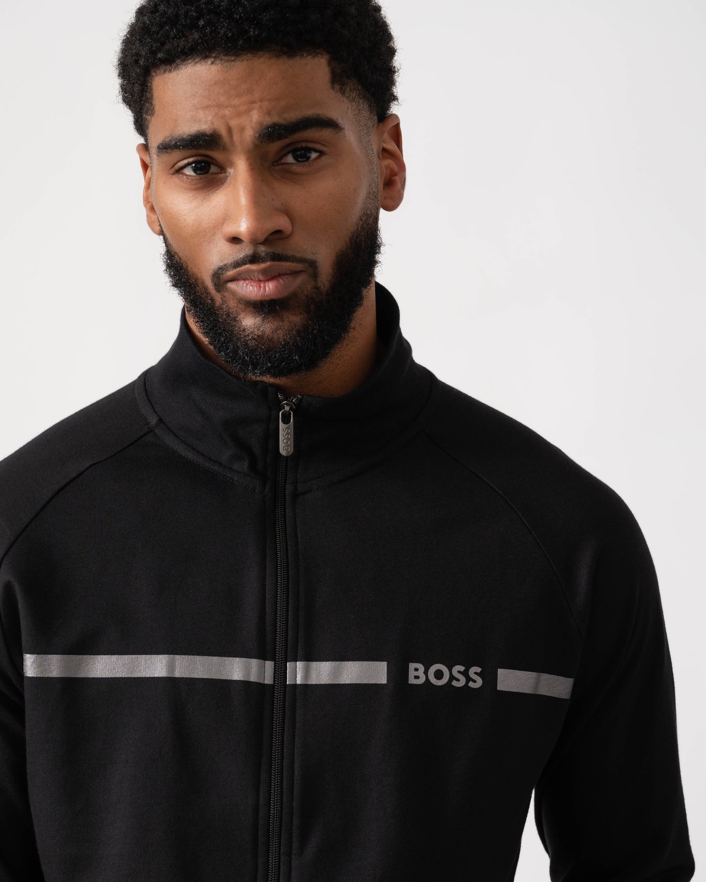 BOSS Orange Authentic Cotton Terry Loungewear Jacket with Stripe close up