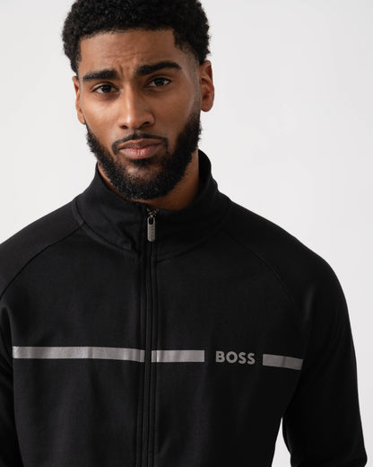 BOSS Orange Authentic Cotton Terry Loungewear Jacket with Stripe close up