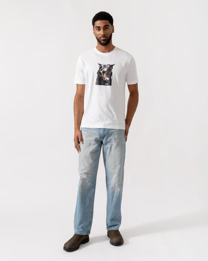 Model wearing BOSS Orange Dobermann Graphic T-Shirt in White 100 - Full Length