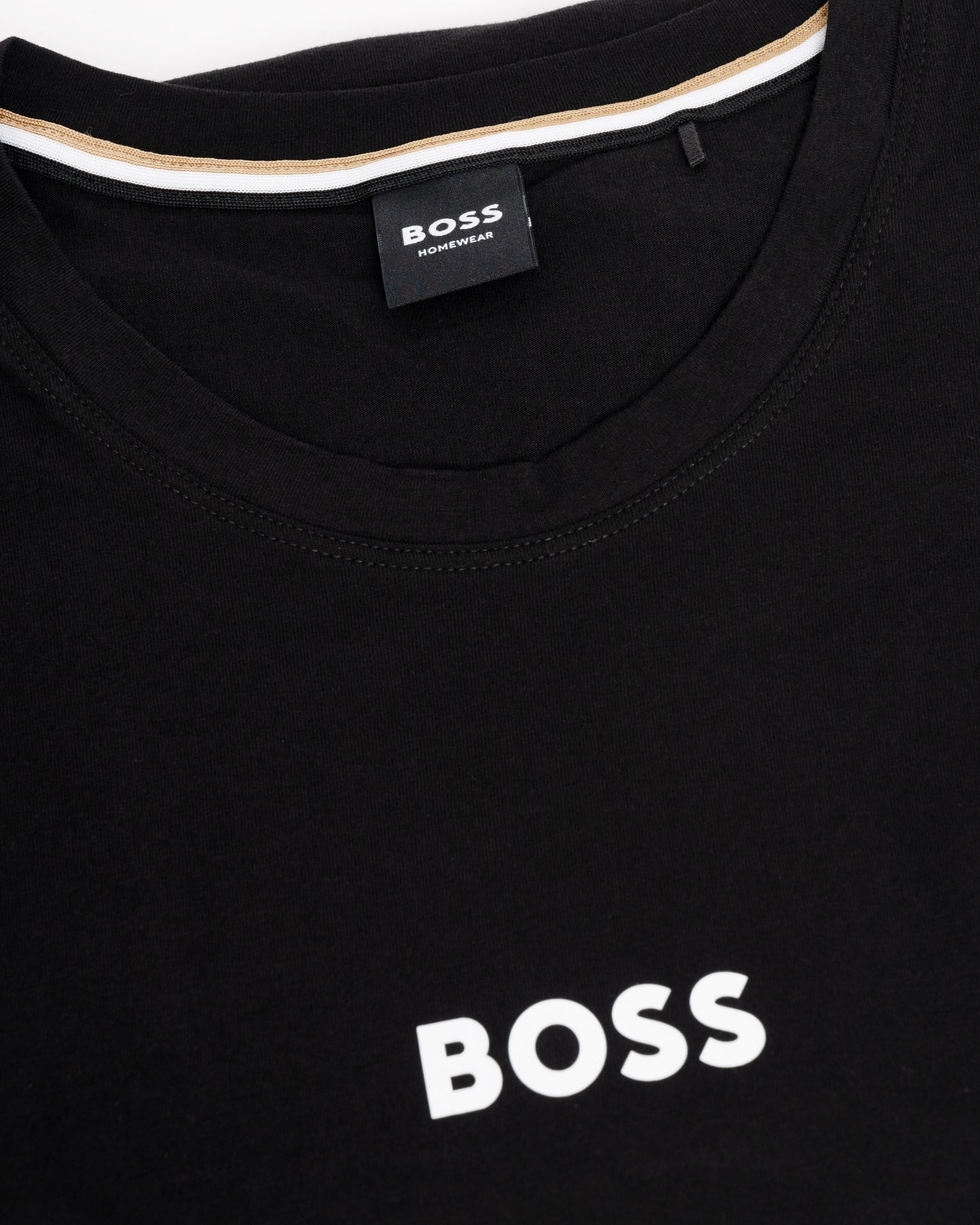 BOSS Orange Easy Mens Pyjama Set close up of t shirt collar