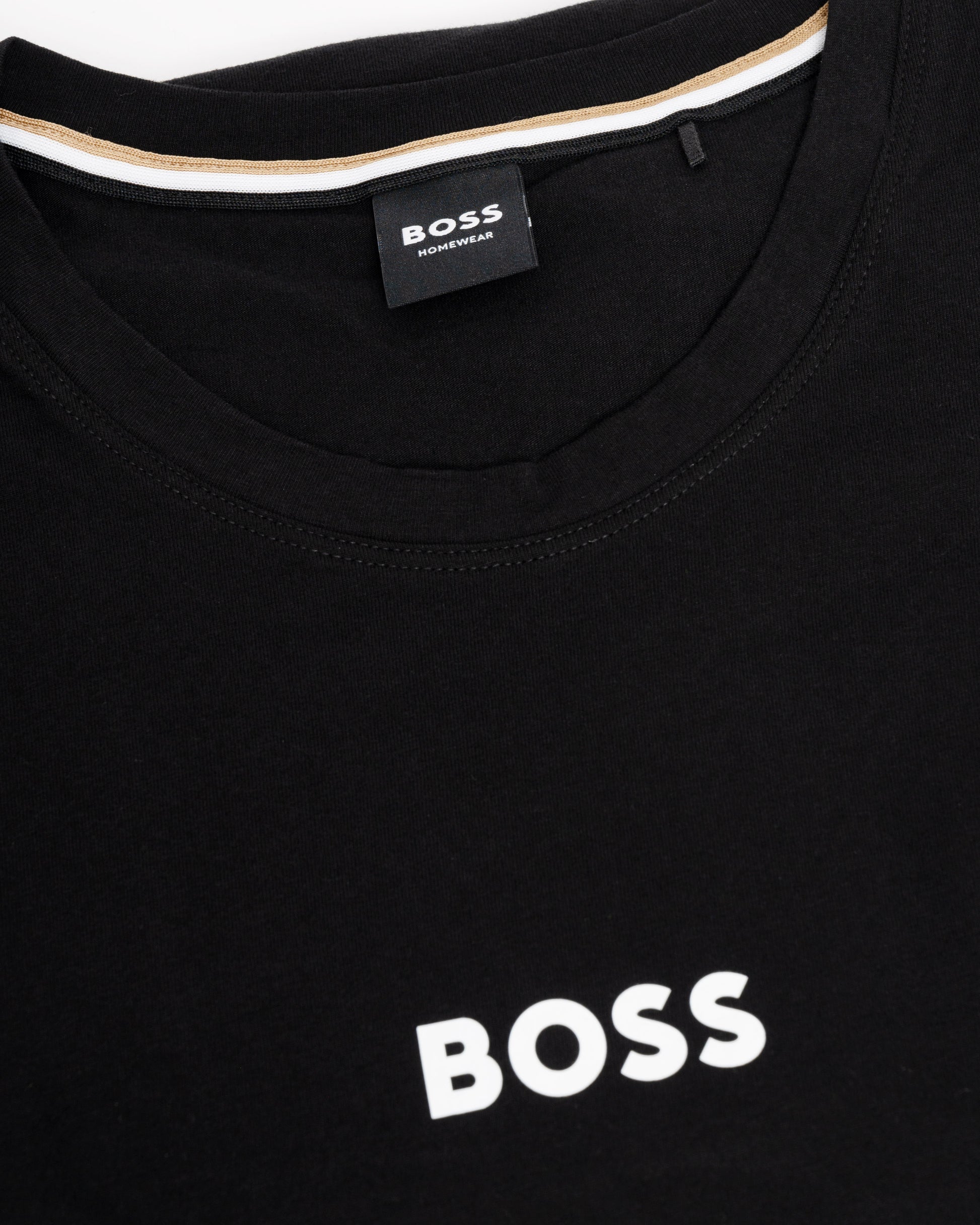BOSS Orange Easy Mens Pyjama Set close up of t shirt collar