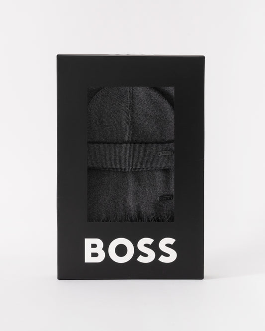 BOSS Orange Mens Henzo Hat &amp; Scarf Gift Set in Medium Grey 