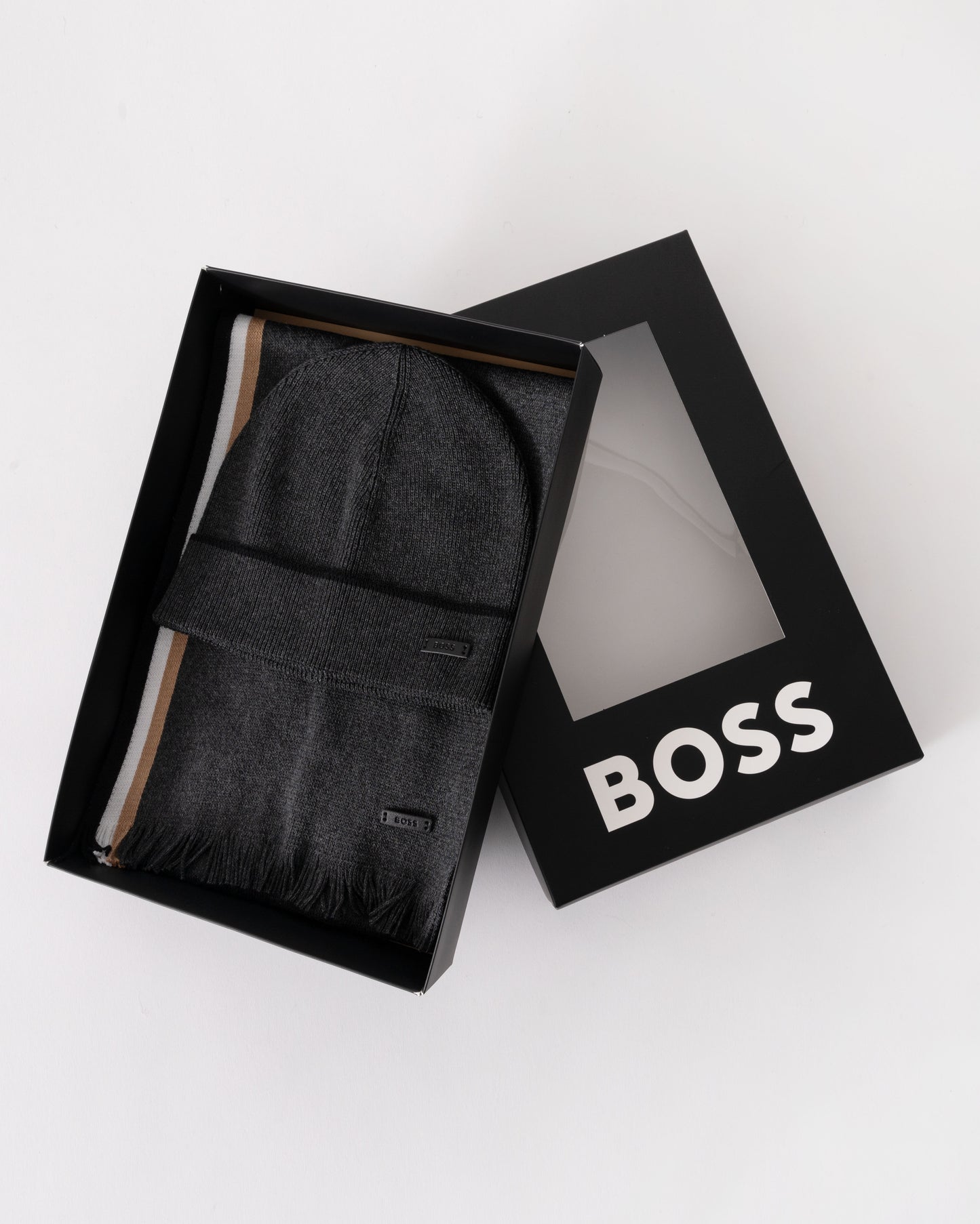 BOSS Orange Mens Henzo Hat & Scarf Gift Set - Medium Grey 030 - CHO - Designer Mens Gift Sets