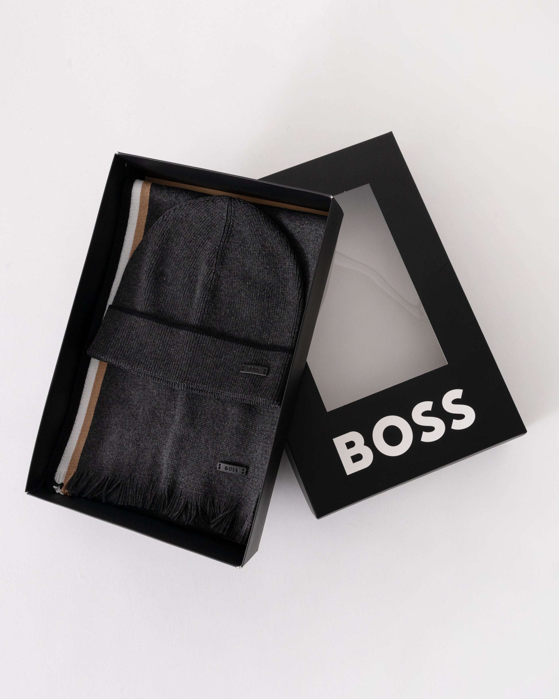 BOSS Orange Mens Henzo Hat & Scarf Gift Set - Medium Grey 030 - CHO - Designer Mens Gift Sets
