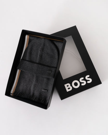 BOSS Orange Mens Henzo Hat & Scarf Gift Set - Medium Grey 030 - CHO - Designer Mens Gift Sets