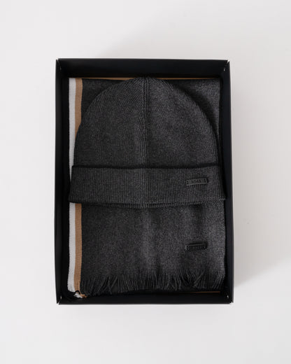 BOSS Orange Mens Henzo Hat & Scarf Gift Set - Medium Grey 030 - CHO - Designer Mens Gift Sets