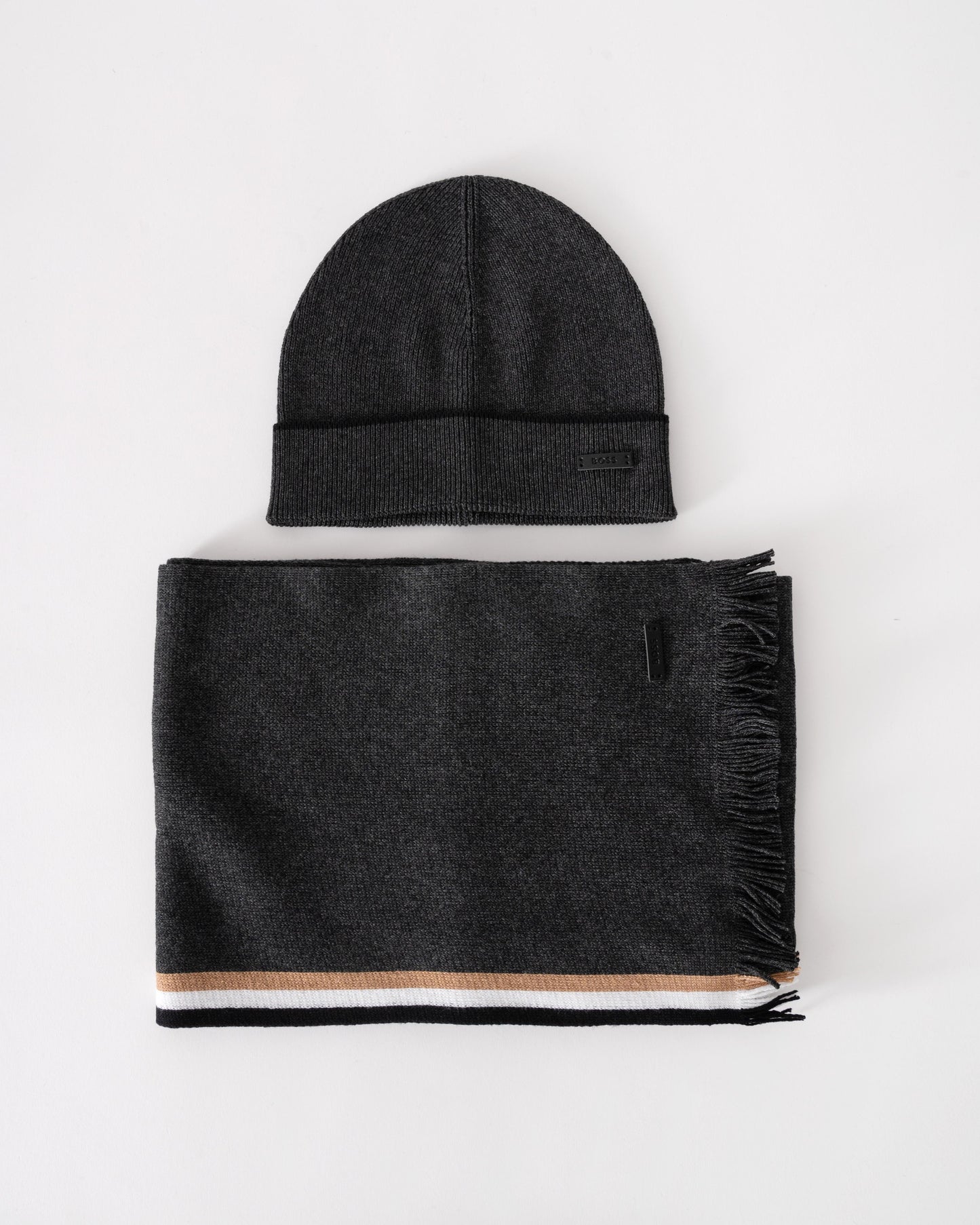 BOSS Orange Mens Henzo Hat & Scarf Gift Set - Medium Grey 030 - CHO - Designer Mens Gift Sets