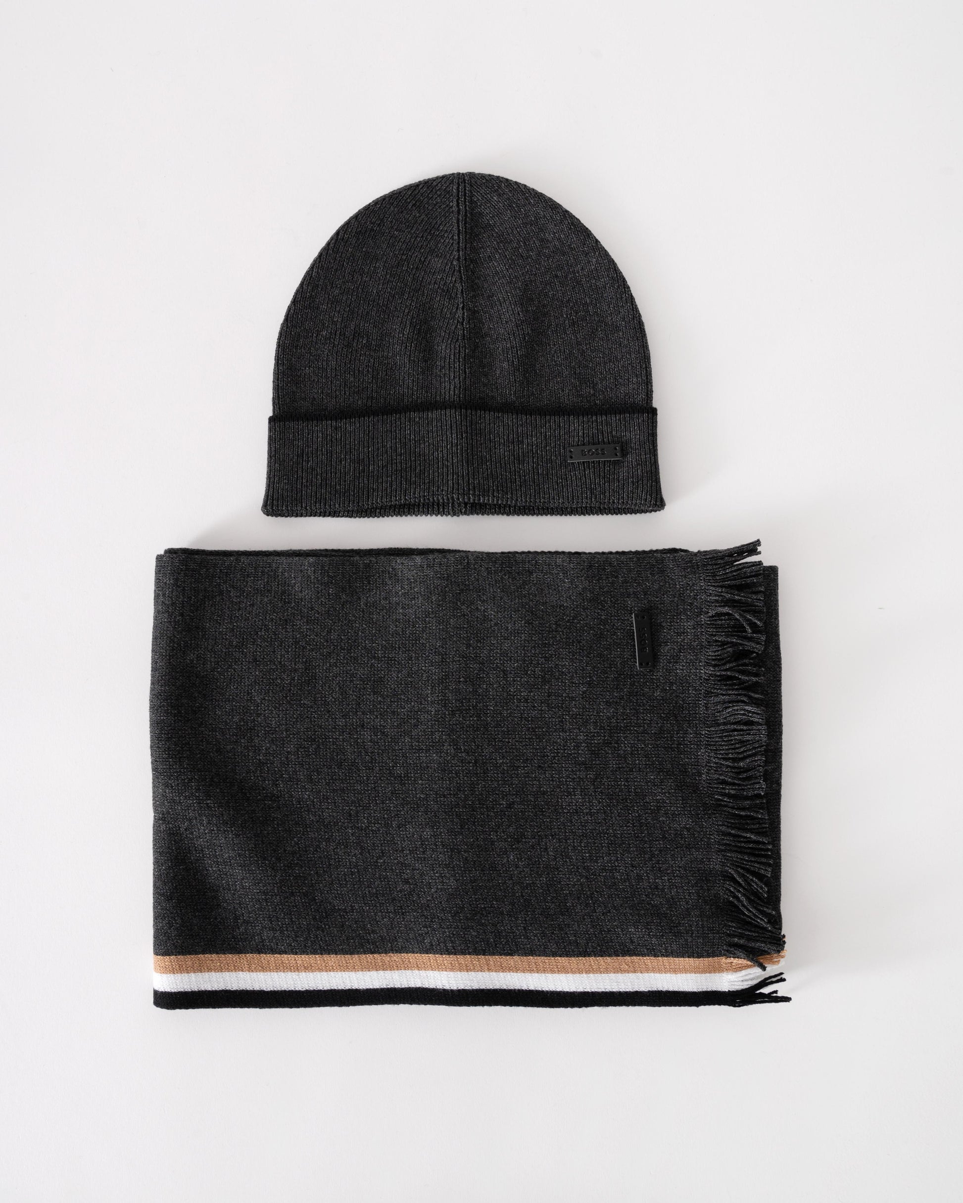 BOSS Orange Mens Henzo Hat & Scarf Gift Set - Medium Grey 030 - CHO - Designer Mens Gift Sets