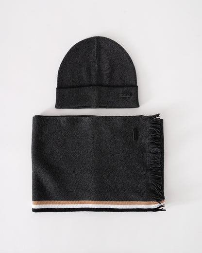 BOSS Orange Mens Henzo Hat & Scarf Gift Set - Medium Grey 030 - CHO - Designer Mens Gift Sets