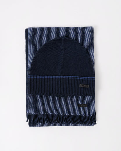 BOSS Orange Hernesto Hat & Scarf Gift Set - Dark Blue 404 - CHO - Designer Mens Gift Sets