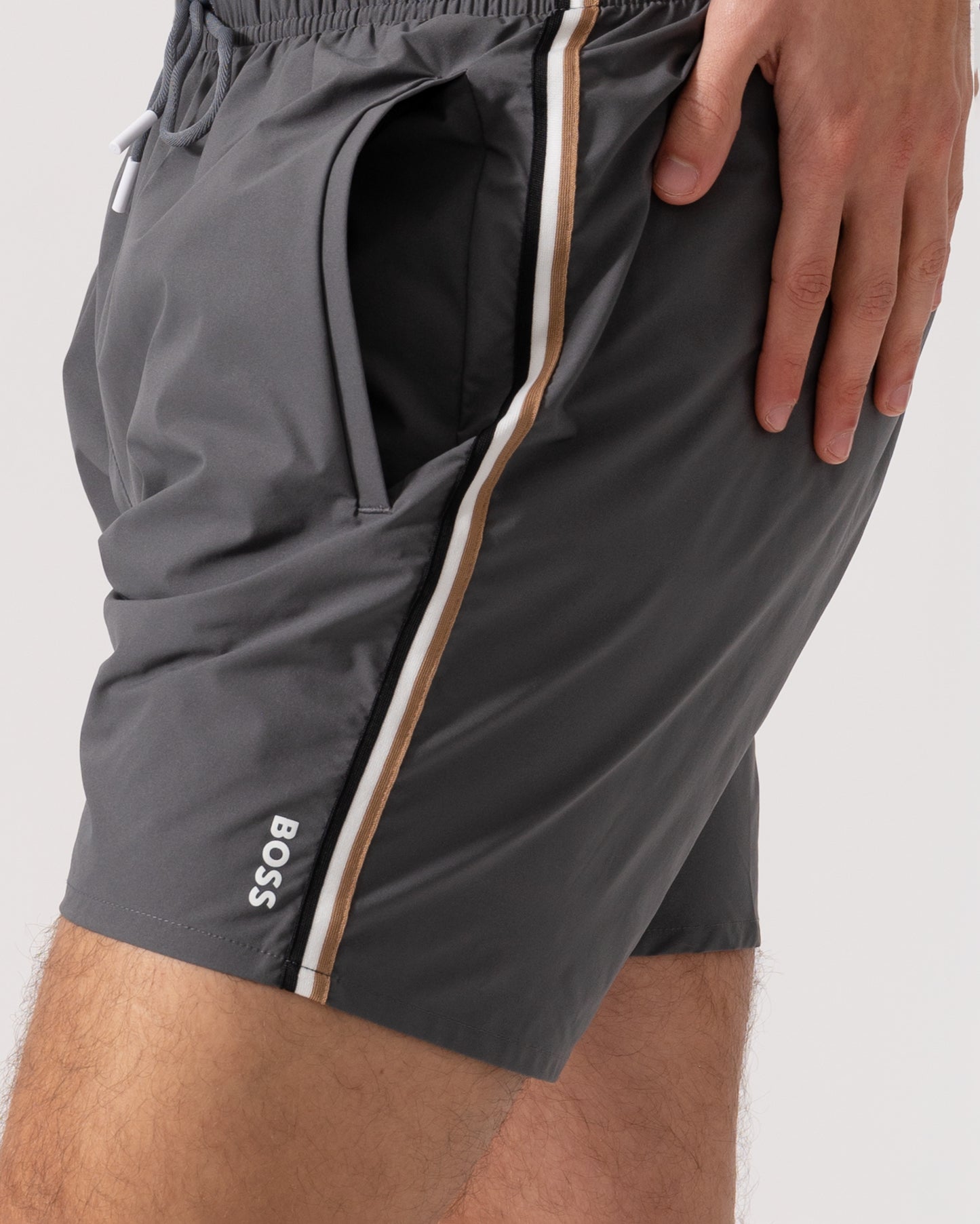 BOSS Orange Iconic Mens Swim Shorts - Dark Grey 025 stripe detail
