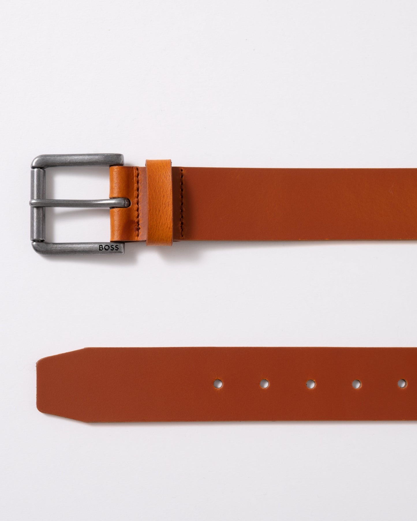 BOSS Orange Joris Mens Italian Leather Belt with Engraved Buckle - Medium Brown 211