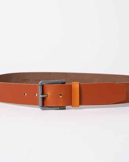 BOSS Orange Joris Mens Italian Leather Belt with Engraved Buckle - Medium Brown 211