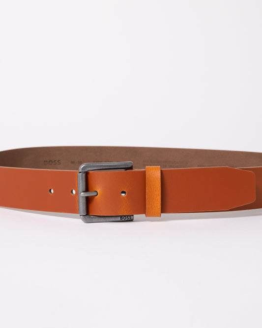 BOSS Orange Joris Mens Italian Leather Belt with Engraved Buckle - Medium Brown 211