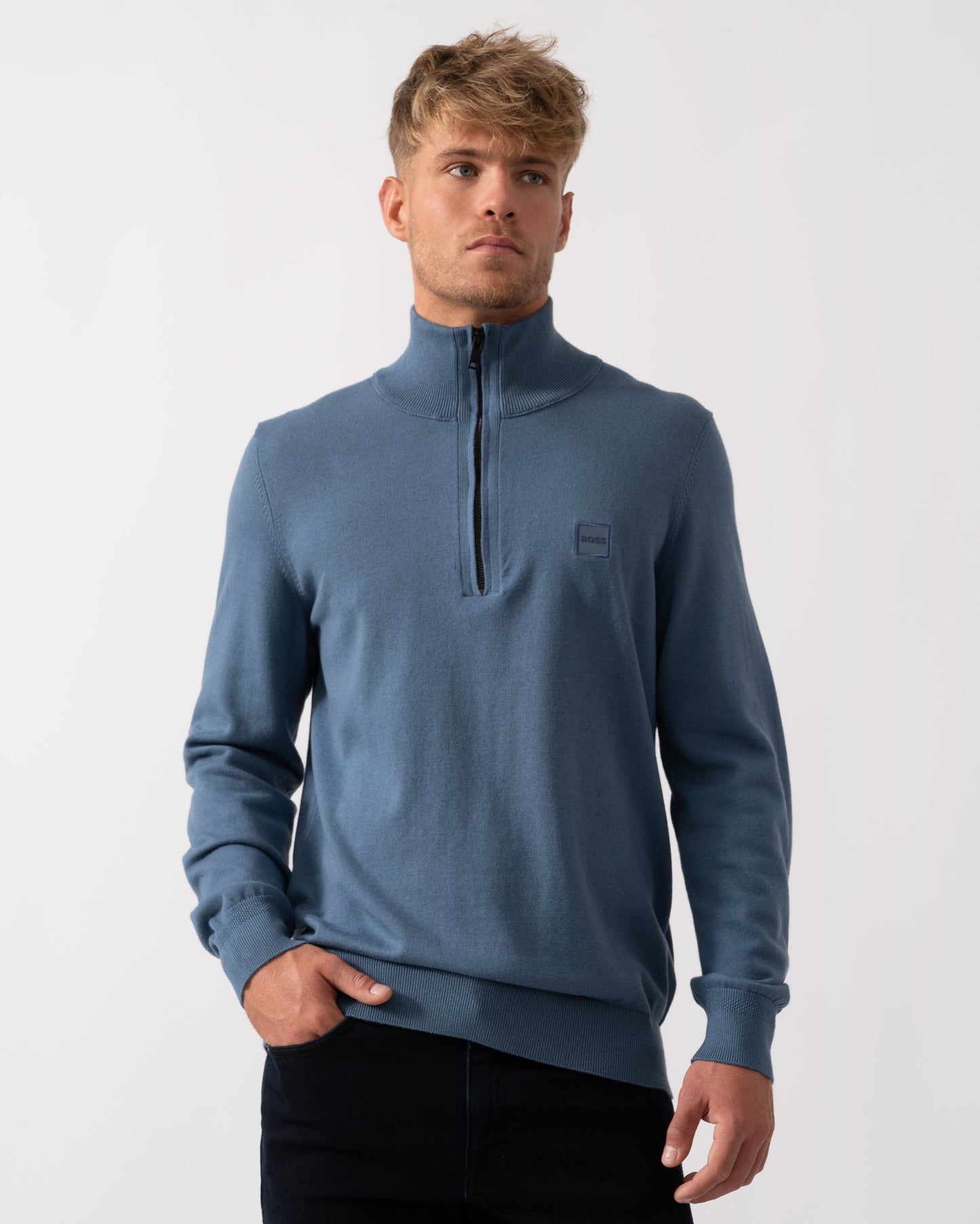 BOSS Orange Kanobix S Mens 1/4 Zip Jumper - Open Blue 495