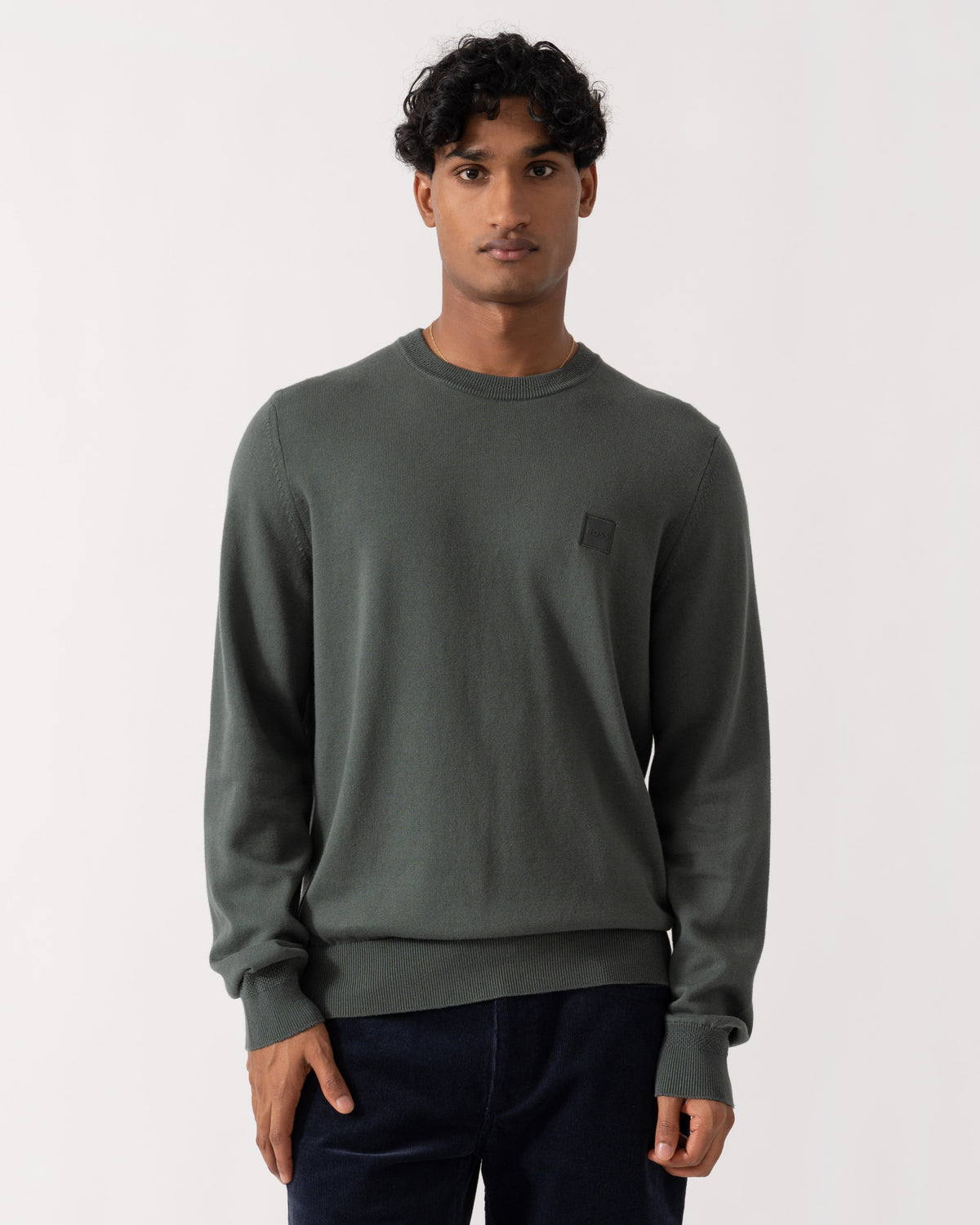 Front of BOSS Orange Kanovano Mens Crew Neck Jumper  - Open Green 377