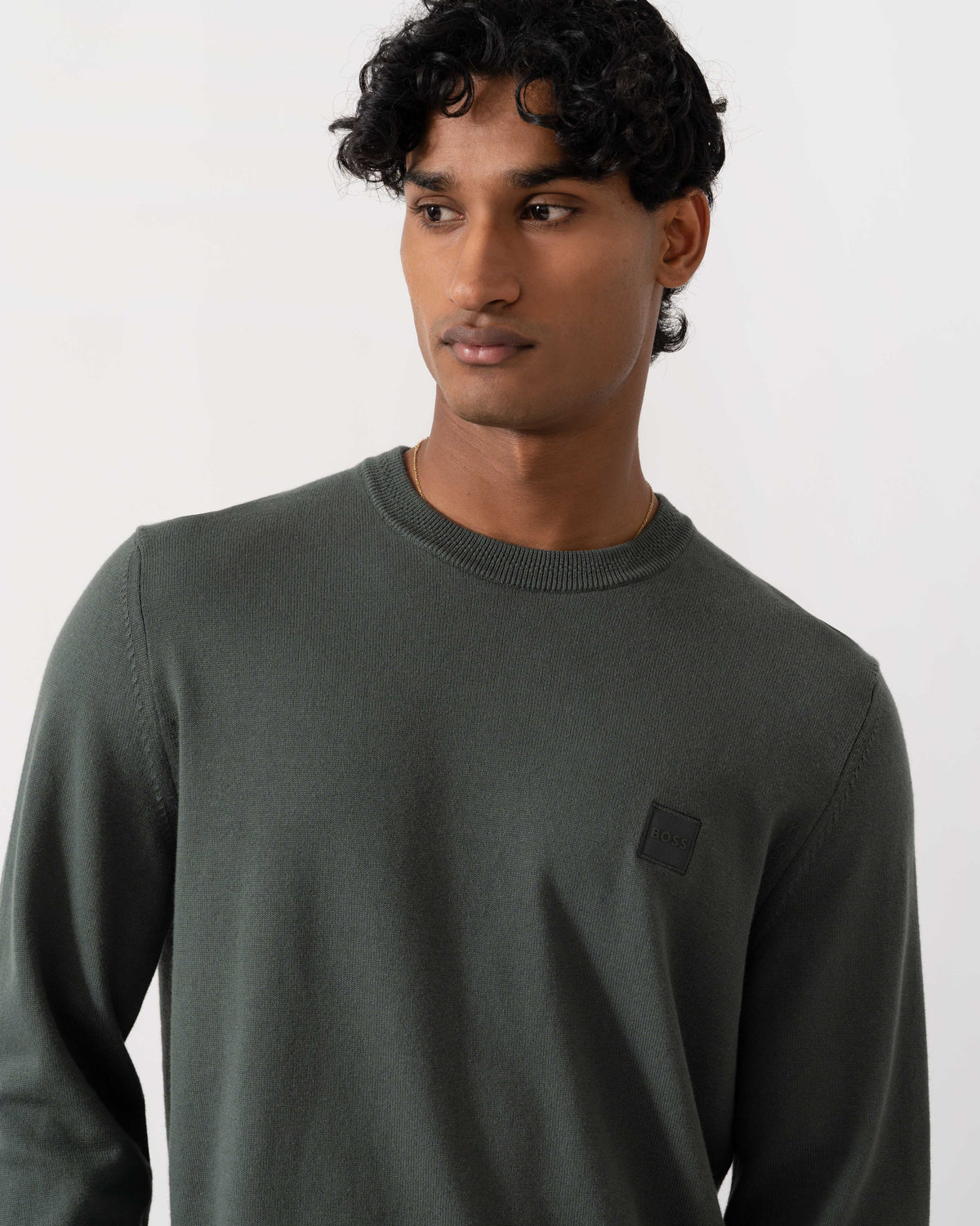 Close up of BOSS Orange Kanovano Mens Crew Neck Jumper  - Open Green 377