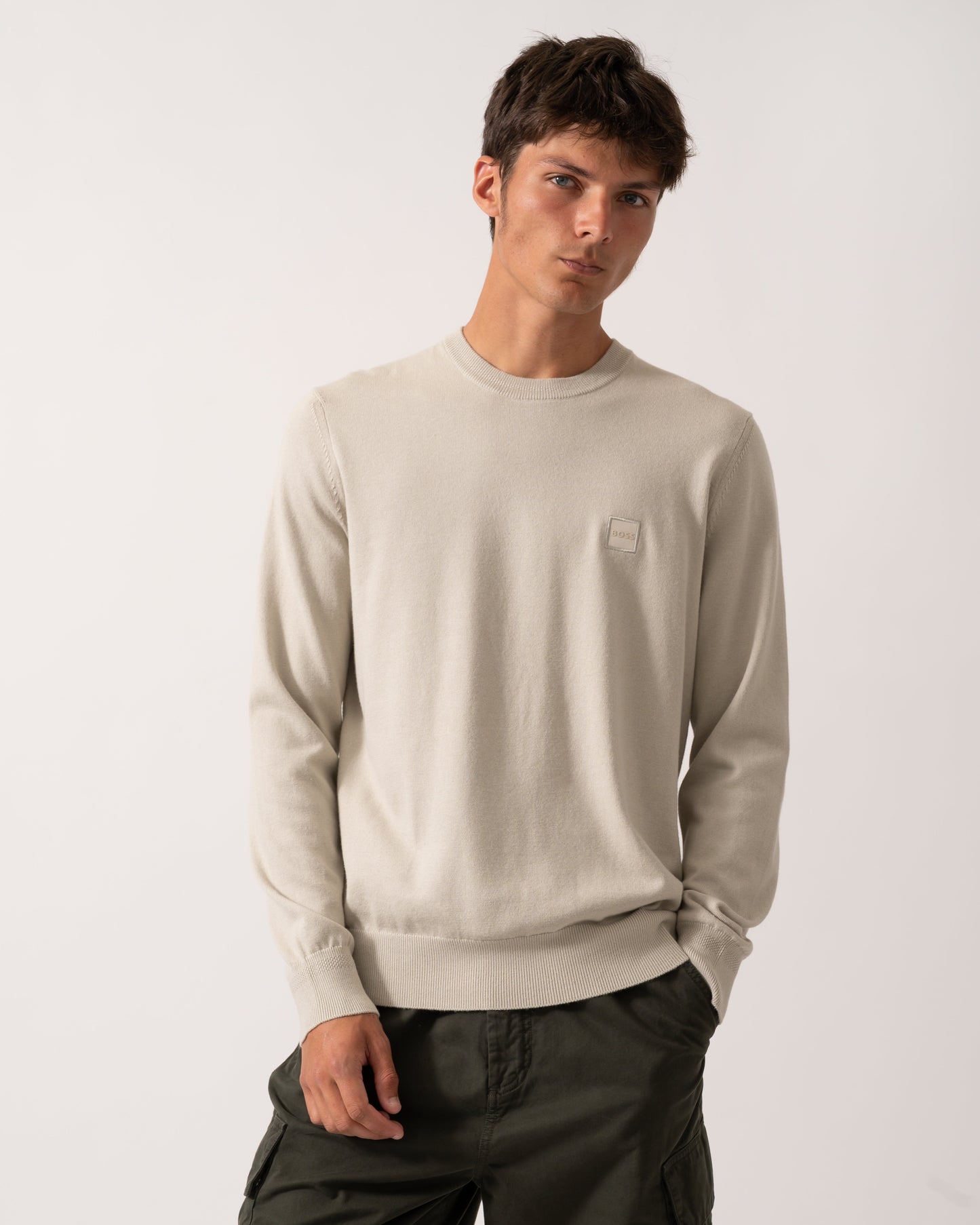 BOSS Orange Kanovano Mens Crew Neck Jumper - Light Beige 271