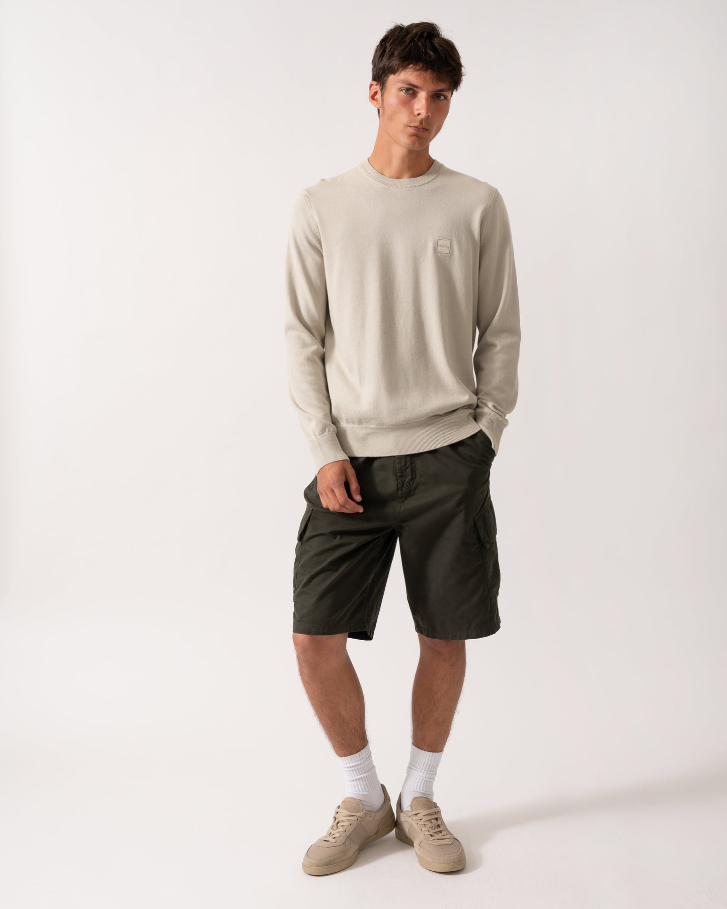 BOSS Orange Kanovano Mens Crew Neck Jumper - Light Beige 271