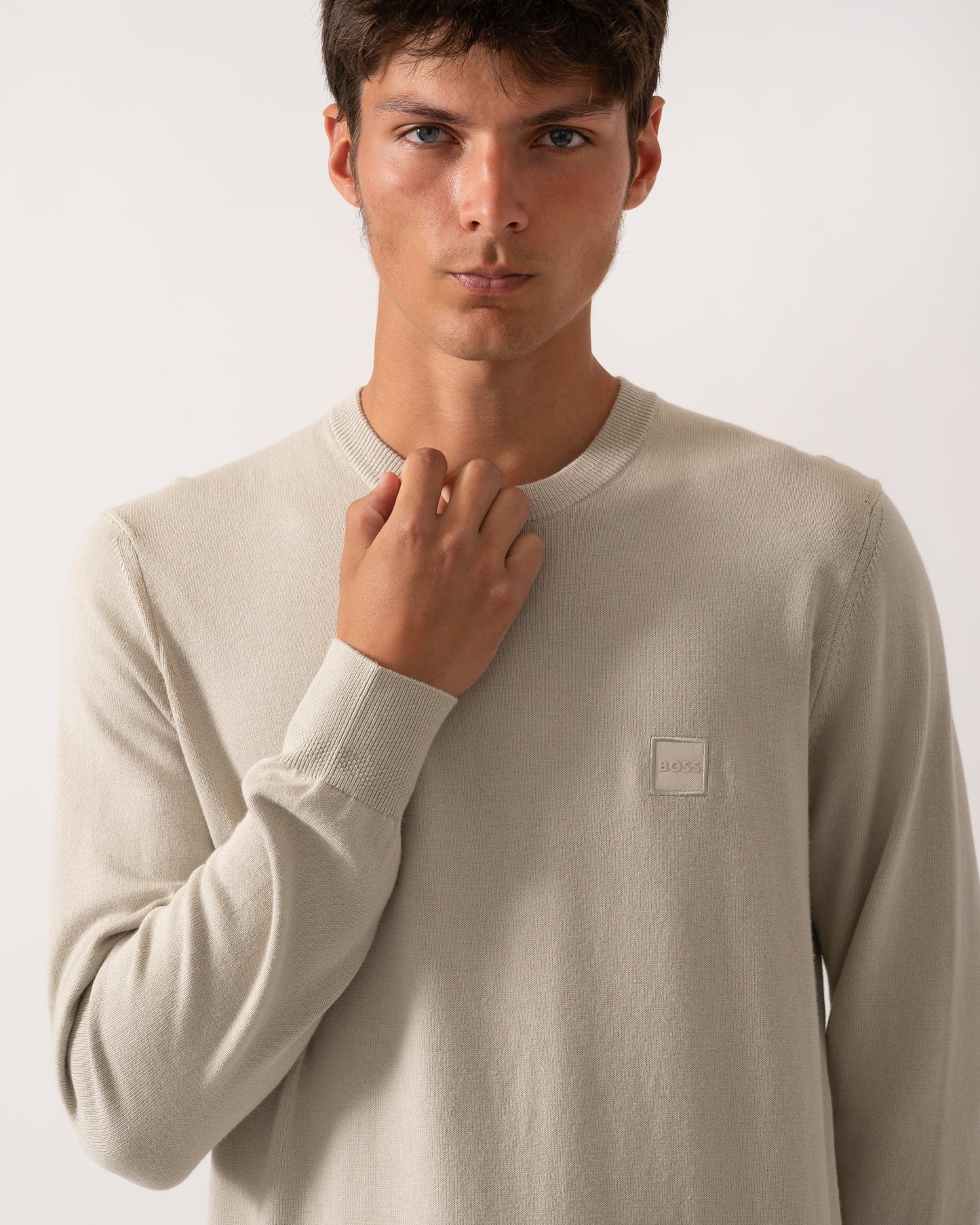 BOSS Orange Kanovano Mens Crew Neck Jumper - Light Beige 271