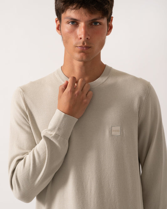 BOSS Orange Kanovano Mens Crew Neck Jumper - Light Beige 271