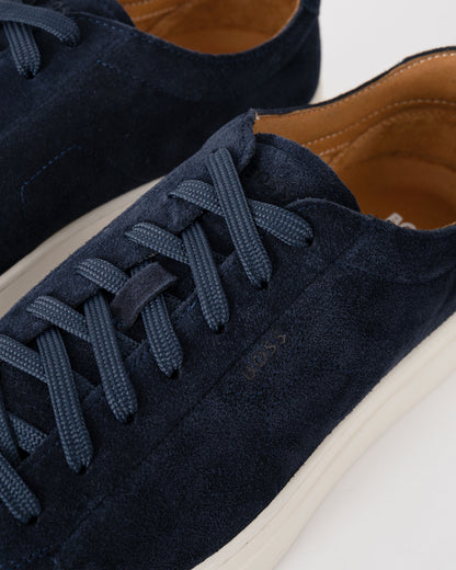 BOSS Orange Kieran Mens Suede Trainers with Embossed Logo - Dark Blue 401 | CHO | Designer Mens Trainers